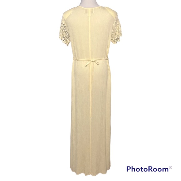 Vintage Magnet Art by Lynn Yang Yellow Embroidered Lace Maxi Dress Size Small - Picture 3 of 15